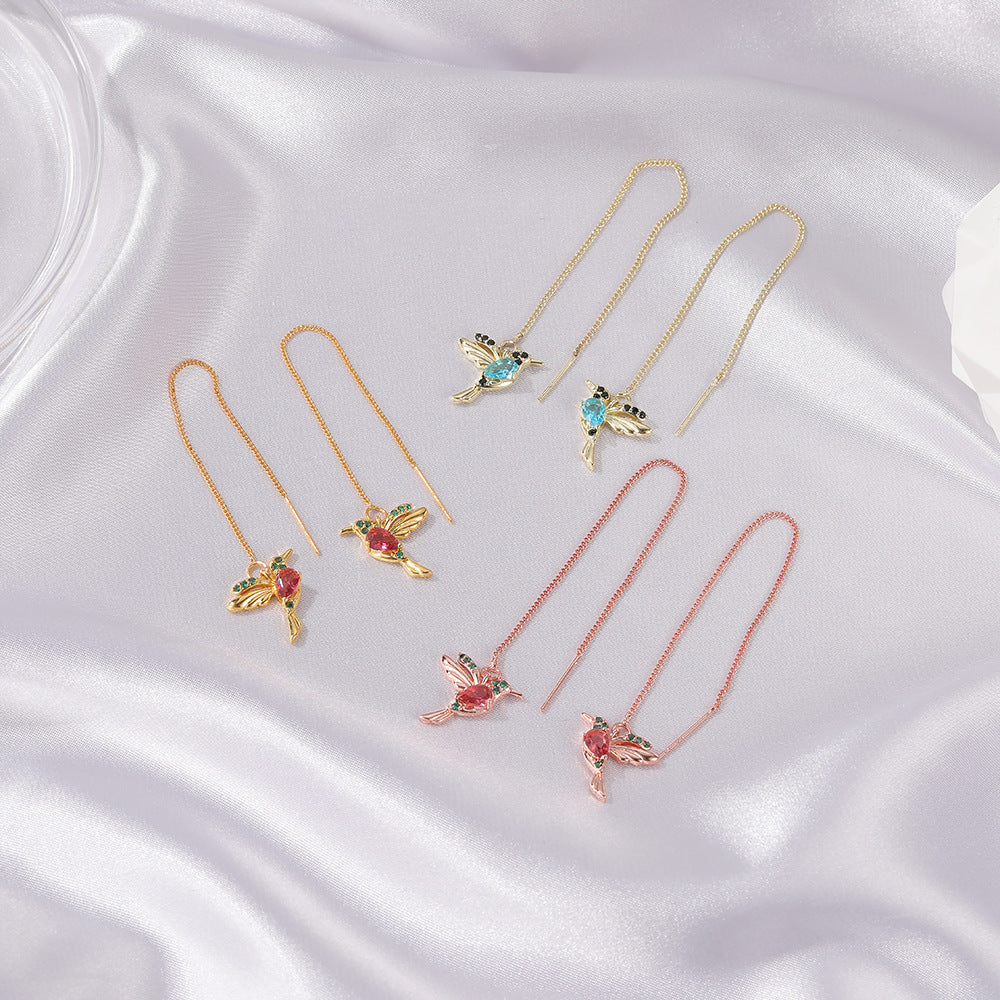 Color Bird Ear Lines Long Bird  Cute Animal Earrings