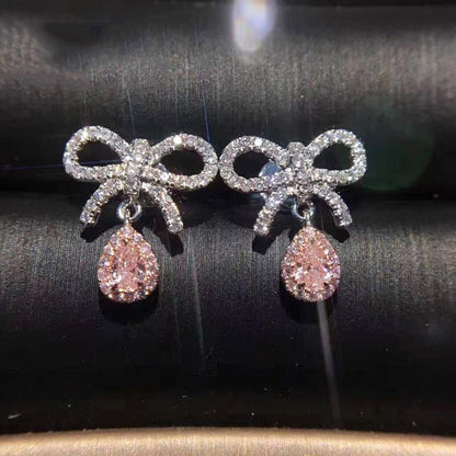 1 Pair Sweet Water Droplets Bow Knot Plating Inlay Copper Zircon Drop Earrings