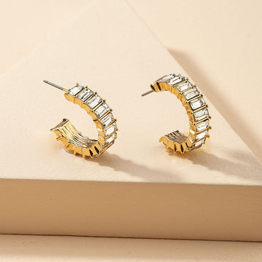 Fashion 1 Pair Of Diamond C-shaped Earrings