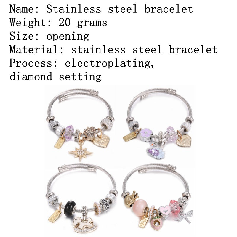 Fashion Geometric Stainless Steel Bangle Inlay Rhinestone Stainless Steel Bracelets