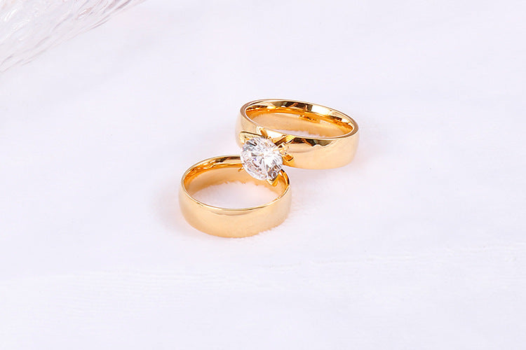 Couple Ornament Korean Stainless Steel Ring Four-claw Zircon Ring