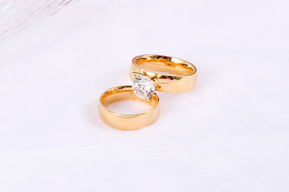 Couple Ornament Korean Stainless Steel Ring Four-claw Zircon Ring