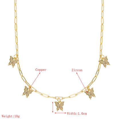 Simple Butterfly  Copper Plated 18k Gold Inlaid Zircon Necklace