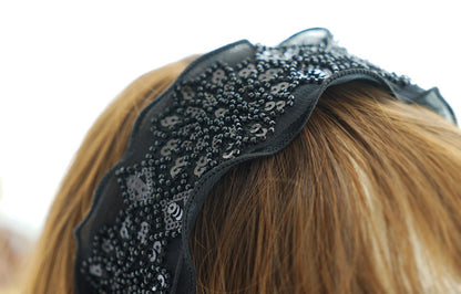 Korean Fashion Mesh Sequins Beaded Broad-brimmed Headband