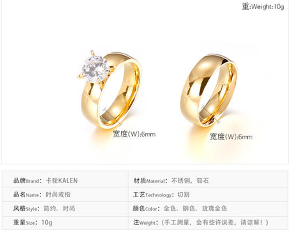 Couple Ornament Korean Stainless Steel Ring Four-claw Zircon Ring