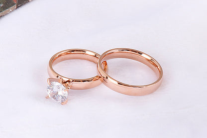 Couple Ornament Korean Stainless Steel Ring Four-claw Zircon Ring