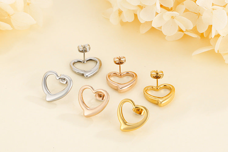 Fashion Stainless Steel Accessories Hollow Heart-shaped Necklace Earrings Stainless Steel Set