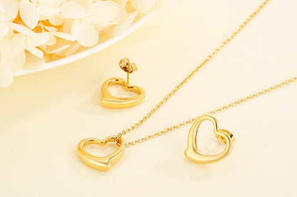 Fashion Stainless Steel Accessories Hollow Heart-shaped Necklace Earrings Stainless Steel Set