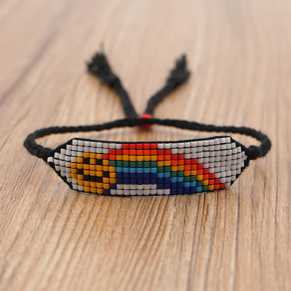 Woven Smiley Rainbow Bohemian Beaded Bracelet