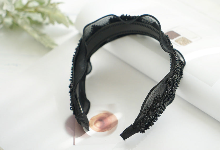 Korean Fashion Mesh Sequins Beaded Broad-brimmed Headband