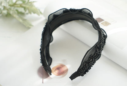 Korean Fashion Mesh Sequins Beaded Broad-brimmed Headband