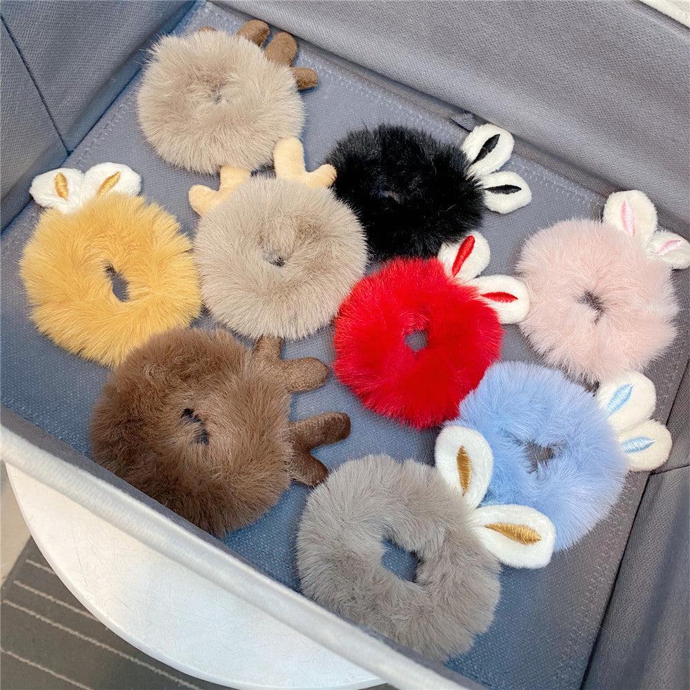 New  Plush Bunny Ear Hair Tie Cute Rabbit Fur Hair Ring