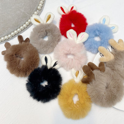 New  Plush Bunny Ear Hair Tie Cute Rabbit Fur Hair Ring