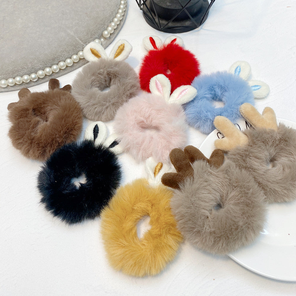 New  Plush Bunny Ear Hair Tie Cute Rabbit Fur Hair Ring