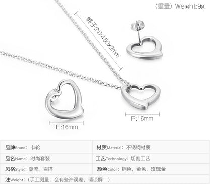 Fashion Stainless Steel Accessories Hollow Heart-shaped Necklace Earrings Stainless Steel Set