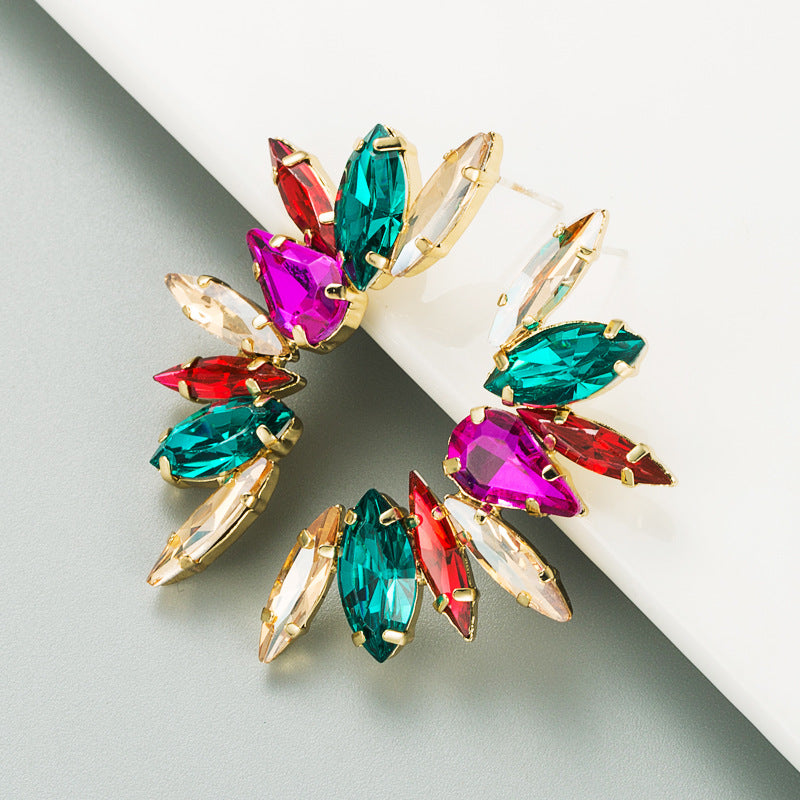 Fashion Colorful Rhinestone Flower Earrings