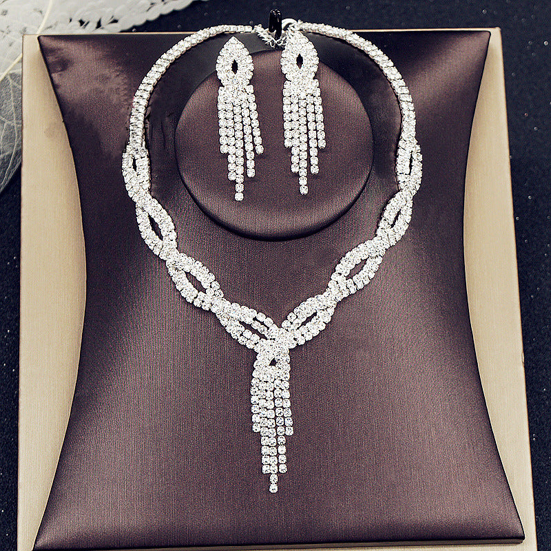 1 Set Fashion Tassel Rhinestone Women's Earrings Necklace