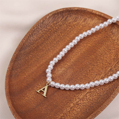 Korean Cute Letter A Pearl Necklace