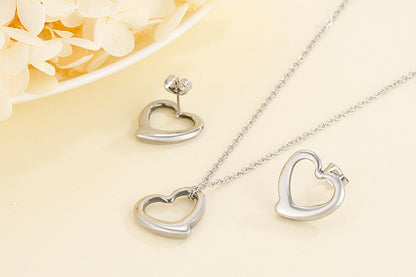 Fashion Stainless Steel Accessories Hollow Heart-shaped Necklace Earrings Stainless Steel Set