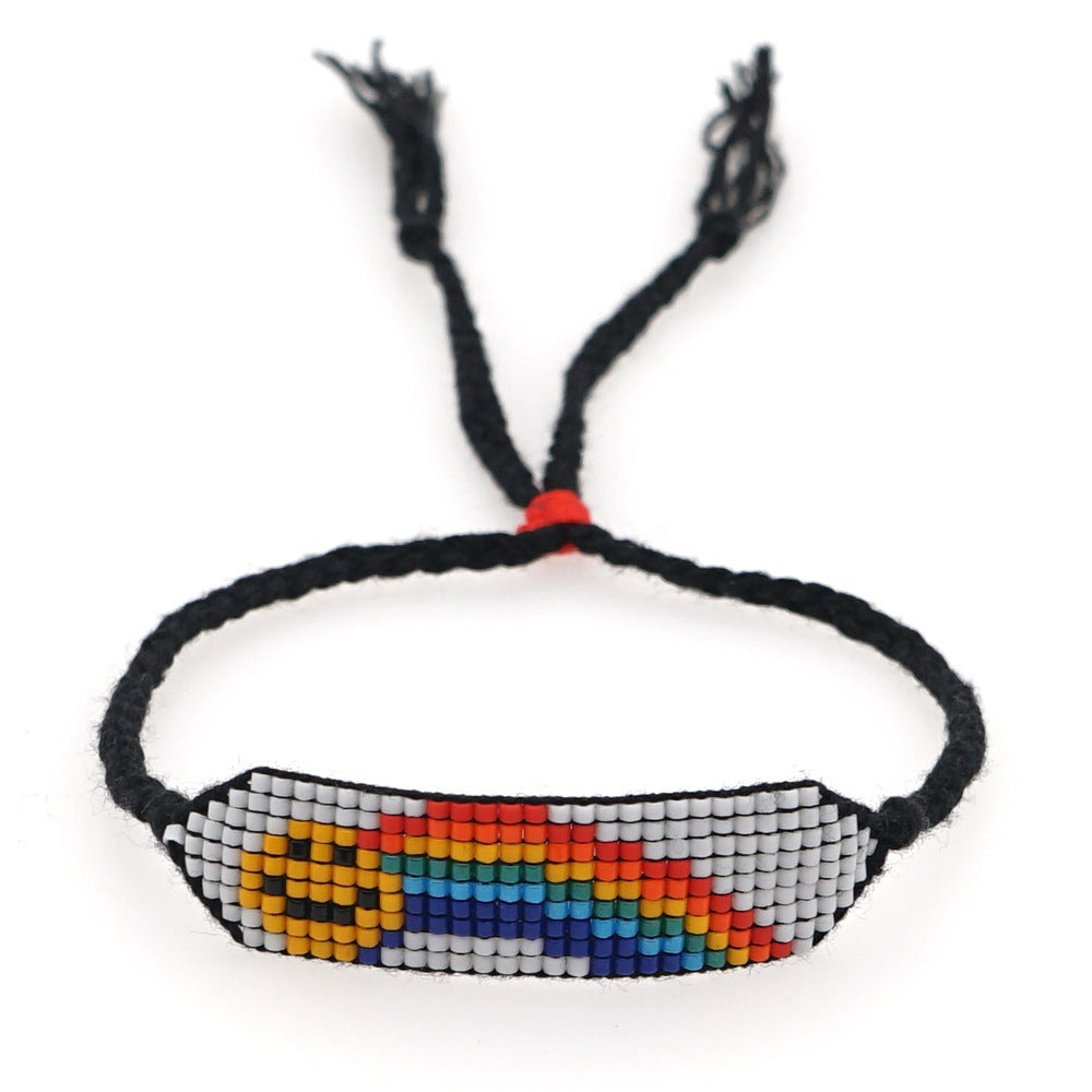 Woven Smiley Rainbow Bohemian Beaded Bracelet