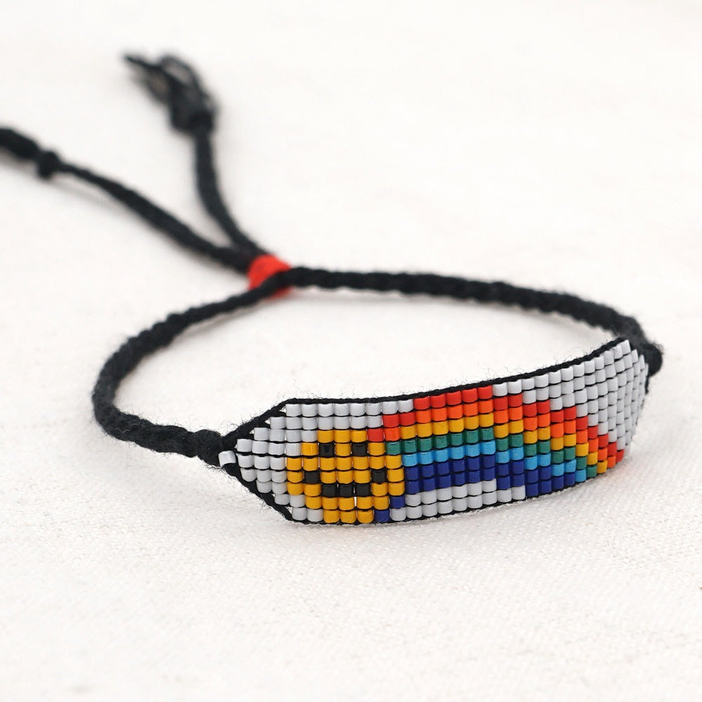 Woven Smiley Rainbow Bohemian Beaded Bracelet