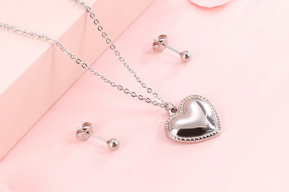 European And American Fashion Heart-shaped Stainless Steel Suit Women's Necklace + Earrings Simple Natural Titanium Steel Women's Collarbone Necklace Set