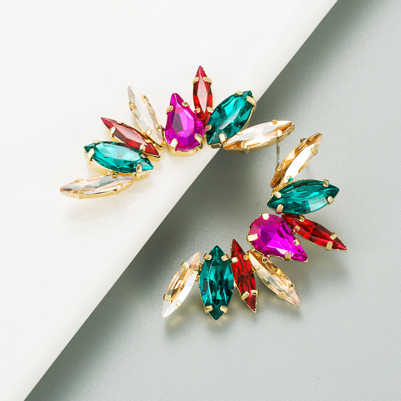 Fashion Colorful Rhinestone Flower Earrings