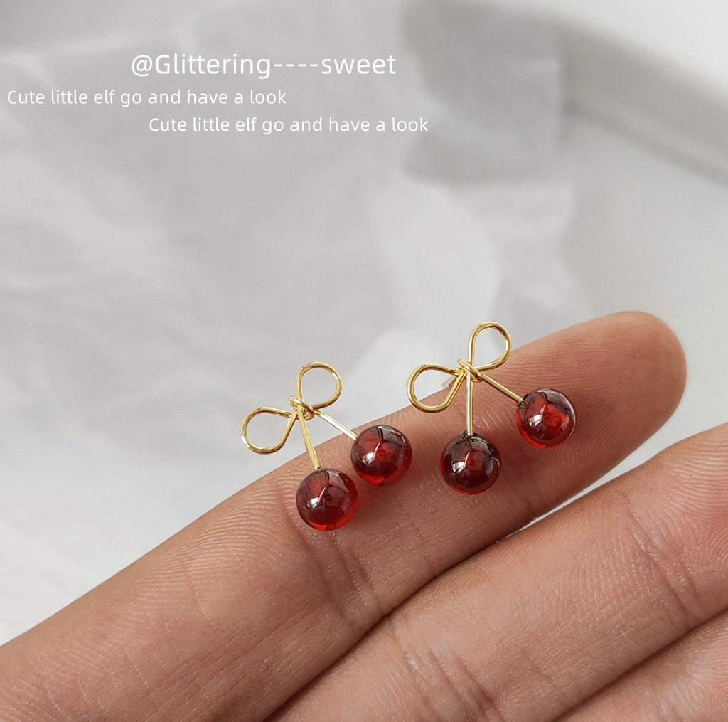 1 Pair Fashion Small Cherry Alloy Inlaid Zircon 14k Gold Plated Women's Ear Studs