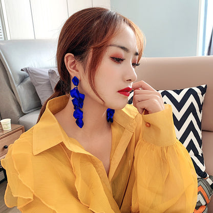 Fashion Geometric Leaf Plating Alloy Drop Earrings