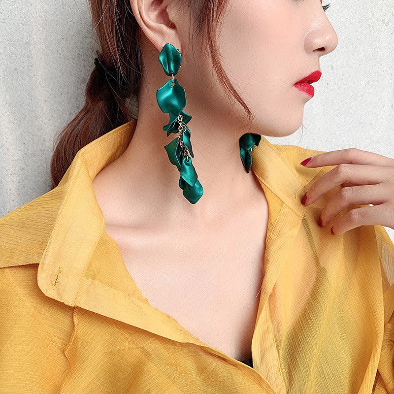 Fashion Geometric Leaf Plating Alloy Drop Earrings