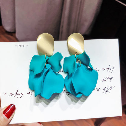 Fashion Geometric Leaf Plating Alloy Drop Earrings