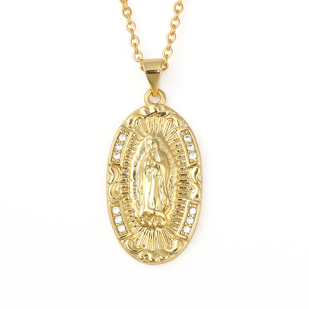 Copper Micro-inlaid Colored Zircon Virgin Mary Pendant Necklace