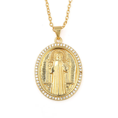 Copper Micro-inlaid Colored Zircon Virgin Mary Pendant Necklace