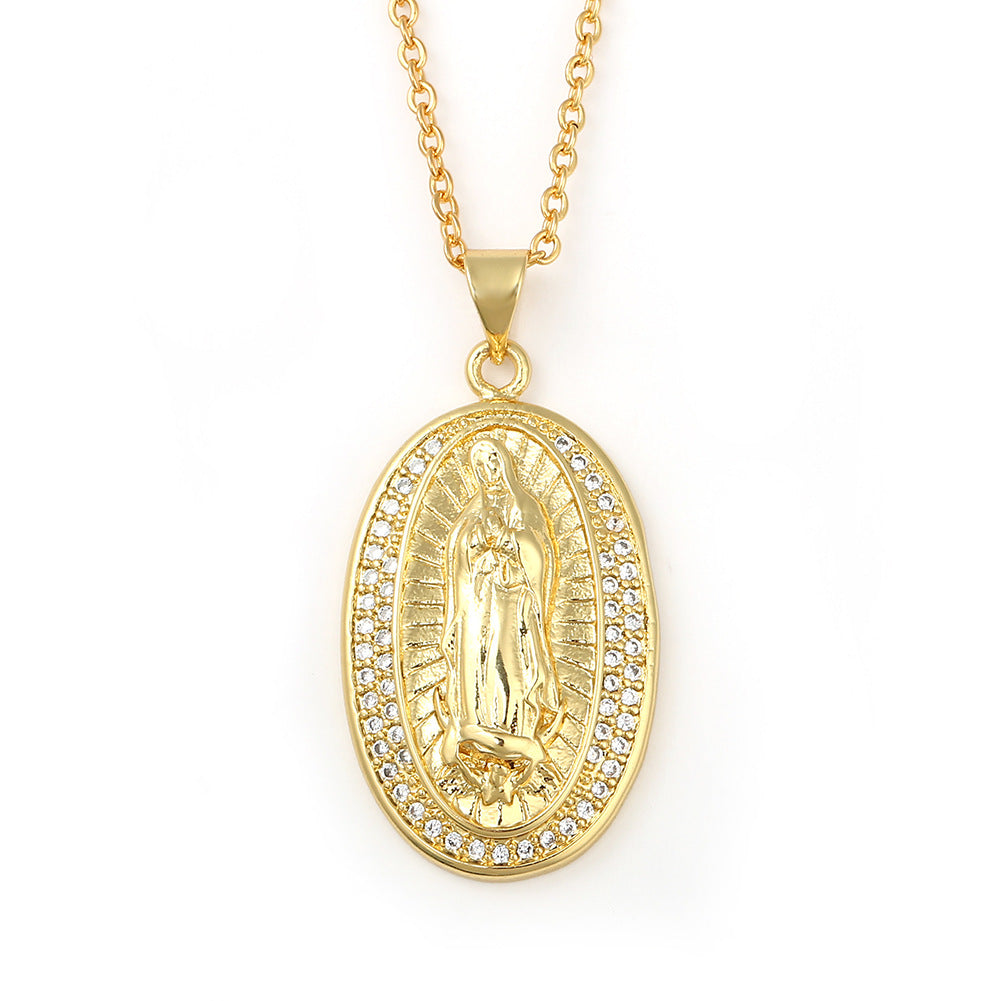 Copper Micro-inlaid Colored Zircon Virgin Mary Pendant Necklace