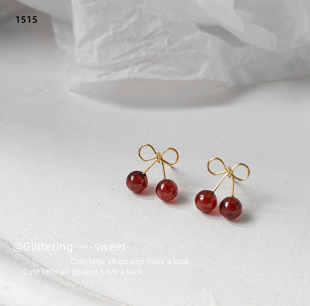1 Pair Fashion Small Cherry Alloy Inlaid Zircon 14k Gold Plated Women's Ear Studs