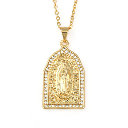 Copper Micro-inlaid Colored Zircon Virgin Mary Pendant Necklace