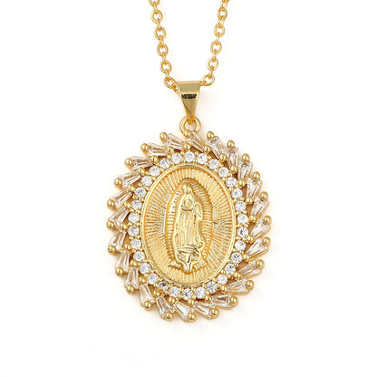 Copper Micro-inlaid Colored Zircon Virgin Mary Pendant Necklace