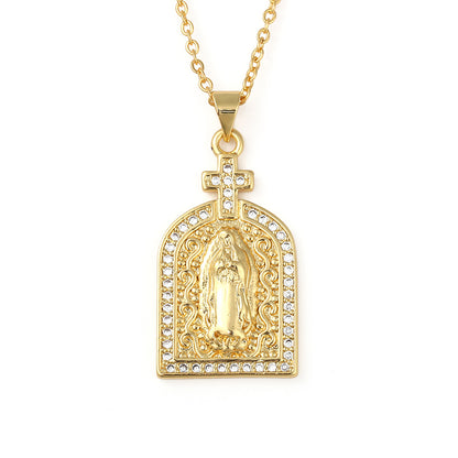 Copper Micro-inlaid Colored Zircon Virgin Mary Pendant Necklace