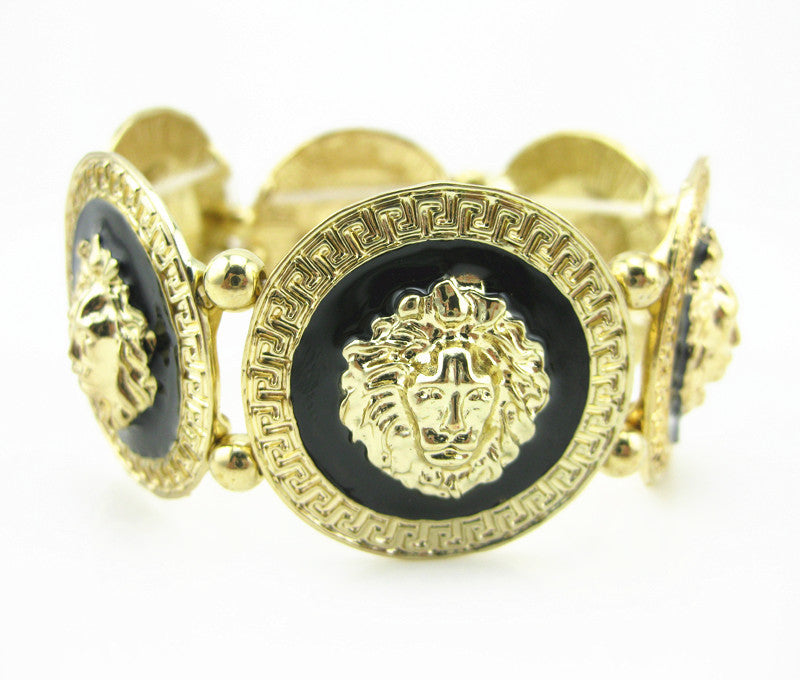 European And American Alloy Painted Oil Lion Head Braided Bracelet