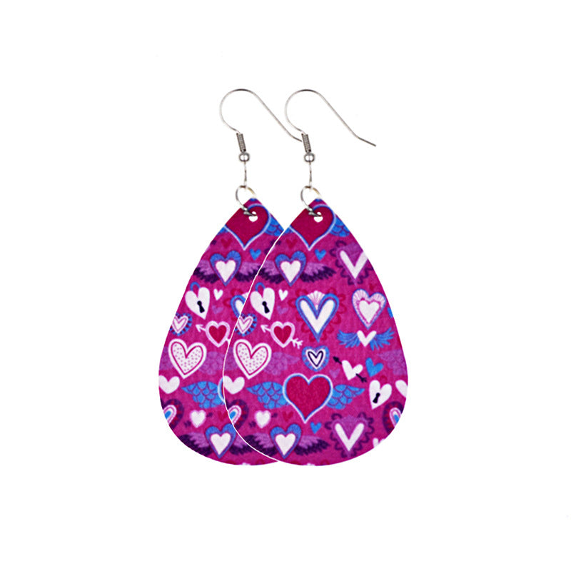 1 Pair Lady Classic Style Water Droplets Heart Shape Pu Leather Drop Earrings