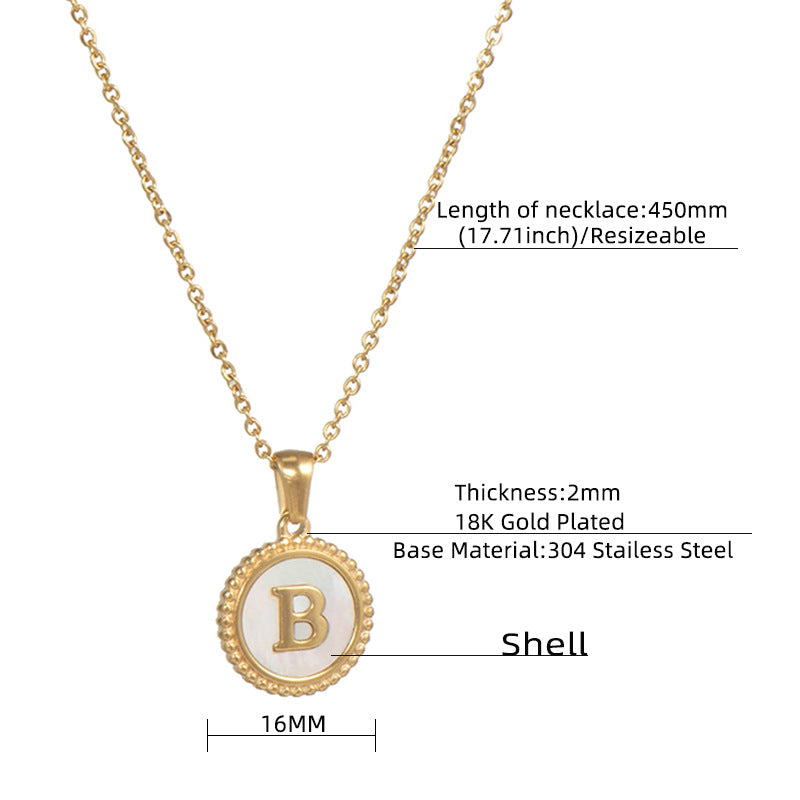 Simple Style Round Letter Titanium Steel Pendant Necklace Polishing Gold Plated Shell Stainless Steel Necklaces