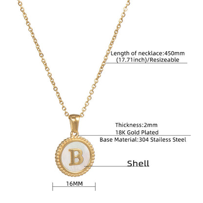 Simple Style Round Letter Titanium Steel Pendant Necklace Polishing Gold Plated Shell Stainless Steel Necklaces