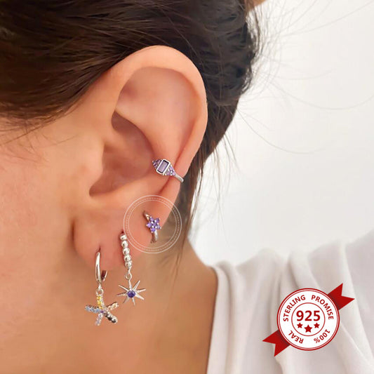 European And American Light Luxury S925 Silver Needle Geometric Five-pointed Star Diamond Copper Earrings