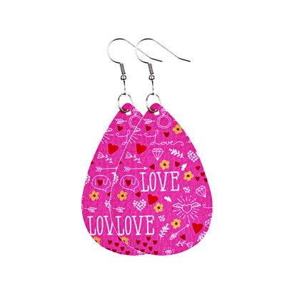 1 Pair Lady Classic Style Water Droplets Heart Shape Pu Leather Drop Earrings