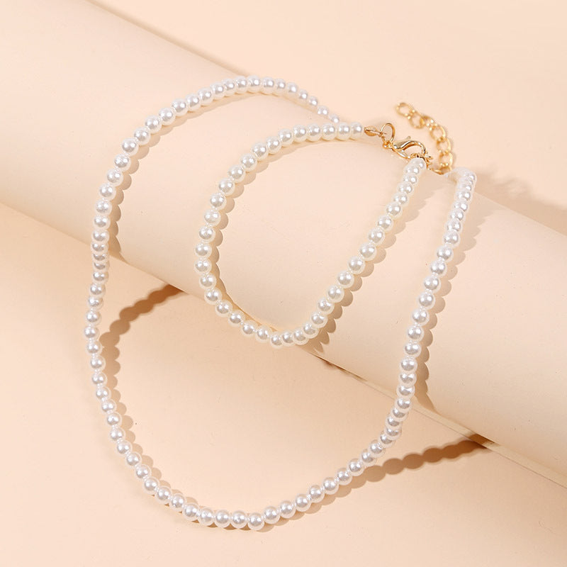 Bohemian Pearl Woven Necklace Bracelet Set