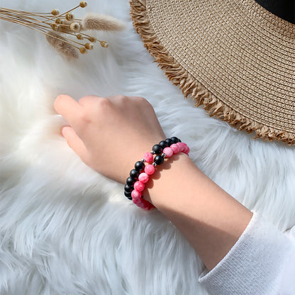 Fashion Round Stainless Steel Alloy Natural Stone Beaded Bracelets