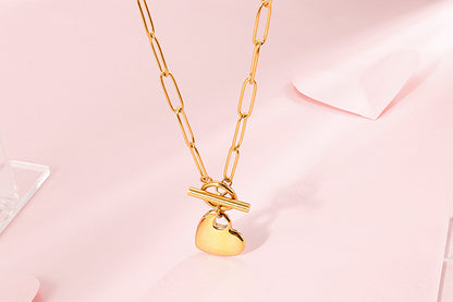 European And American New Normcore Ins Fashion Design Peach Heart Titanium Steel Women's Square Line Bracelet And Necklace Set Wholesale