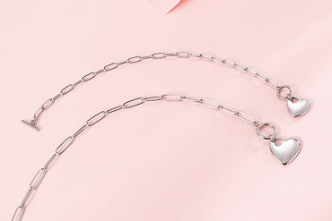 European And American New Normcore Ins Fashion Design Peach Heart Titanium Steel Women's Square Line Bracelet And Necklace Set Wholesale