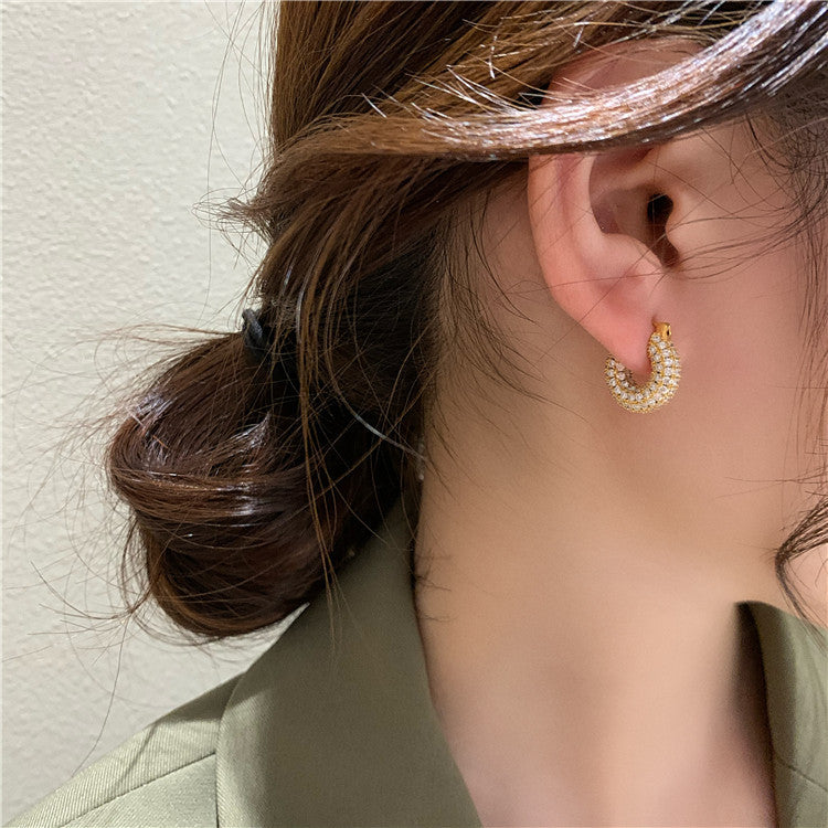 1 Pair Streetwear Solid Color Plating Inlay Copper Zircon Hoop Earrings