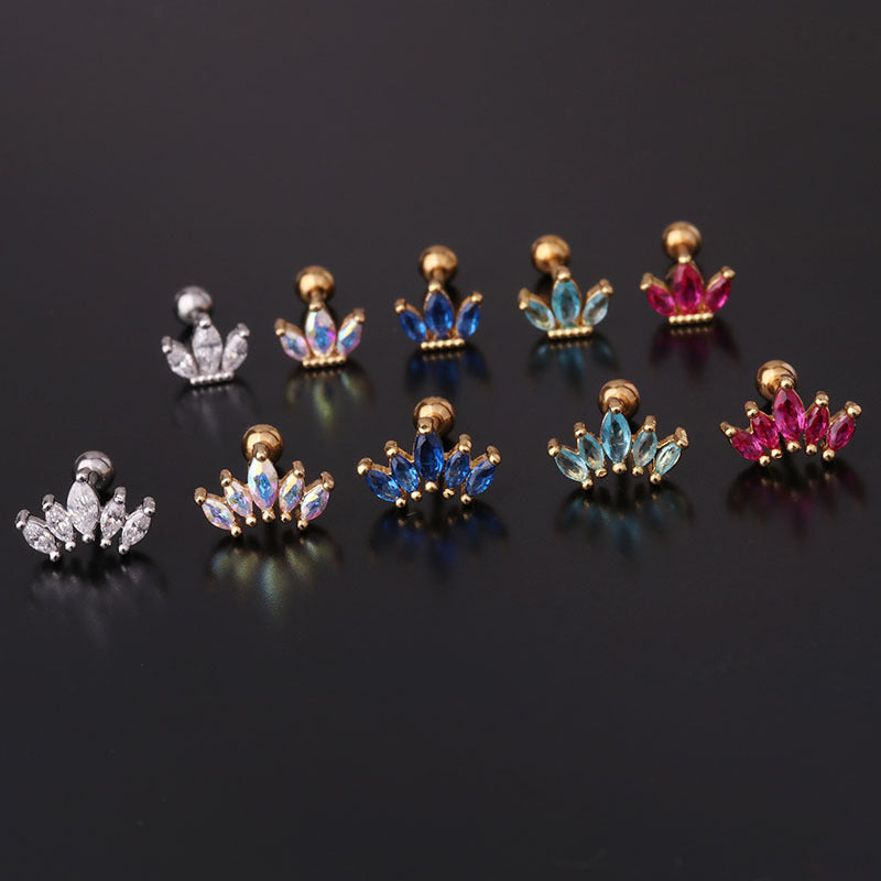 Lady Crown Plating Metal Artificial Gemstones Earrings Ear Studs